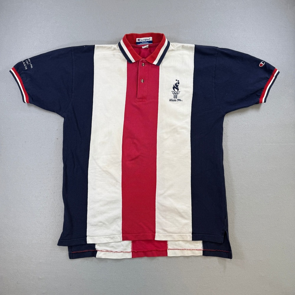 Vtg Champion Polo Shirt Mens XL Red White Blue Rugby Atlanta 1996 Olympics USA